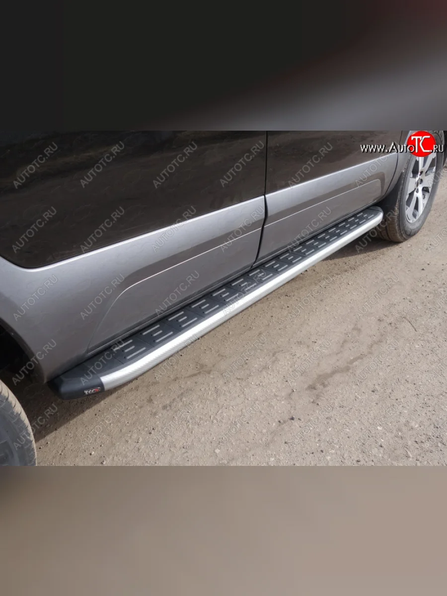 Пороги алюминиевые с пластиковой накладкой, ТСС Тюнинг KIA Mohave HM рестайлинг (2017-2020) (карбон серебро)  в Перми Пермском крае