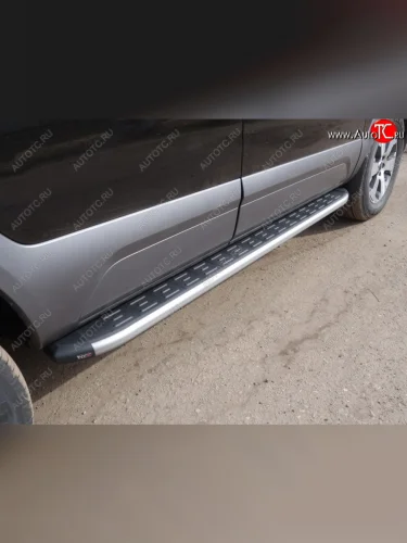 Пороги алюминиевые с пластиковой накладкой, ТСС Тюнинг (карбон серебро) KIA Mohave HM2 (2019-2022)