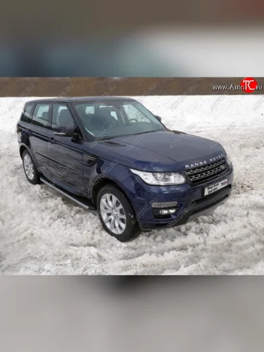 Пороги алюминиевые с пластиковой накладкой, ТСС Тюнинг (карбон серебро) Land Rover Range Rover Sport 2 L494 дорестайлинг (2013-2017)