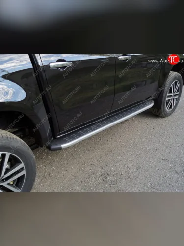 Пороги алюминиевые с пластиковой накладкой, ТСС Тюнинг (карбон серебро) Mercedes-Benz X class W470 (2017-2020)