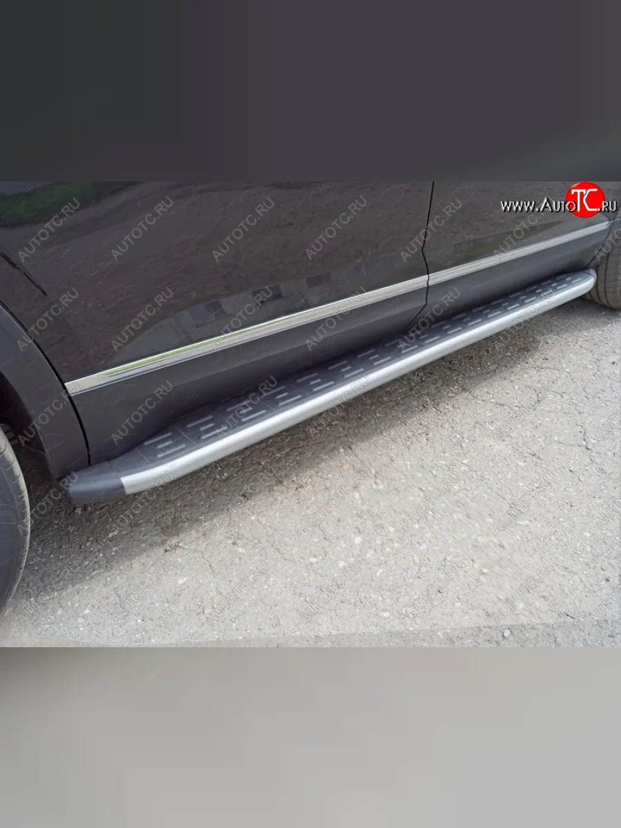 Пороги алюминиевые с пластиковой накладкой, ТСС Тюнинг Volkswagen Teramont 1 CA1 дорестайлинг (2016-2020) (карбон серебро)  в Самаре Самарской области