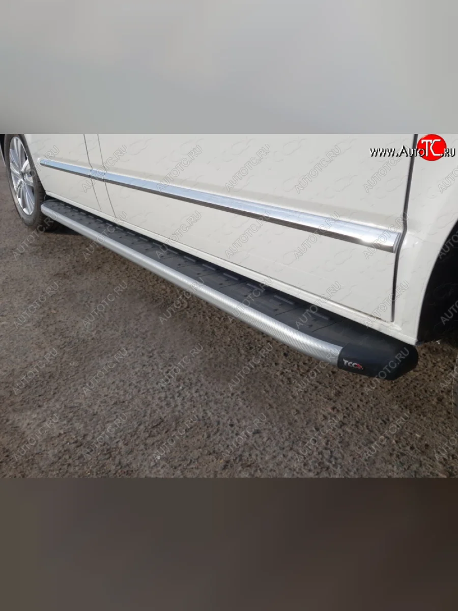 Пороги алюминиевые с пластиковой накладкой, ТСС Тюнинг Volkswagen Multivan T6 дорестайлинг (2016-2019) (карбон серебро)  в Перми Пермском крае