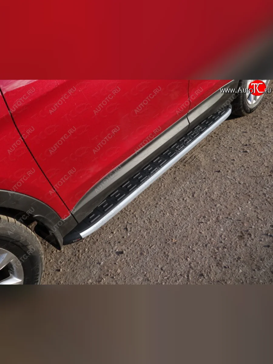 Пороги алюминиевые с пластиковой накладкой, ТСС Тюнинг Hyundai Santa Fe DM рестайлинг (2015-2019) (карбон серебро)  в Перми Пермском крае