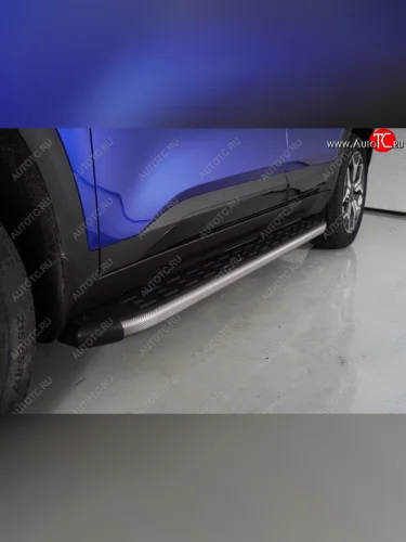 Пороги алюминиевые с пластиковой накладкой, ТСС Тюнинг (карбон серые) KIA Seltos SP2 дорестайлинг (2019-2022)