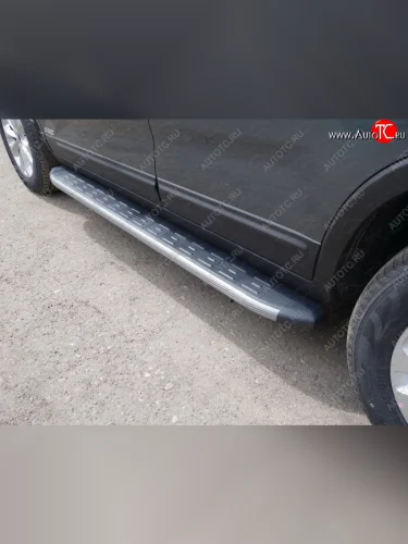 Пороги алюминиевые с пластиковой накладкой, ТСС Тюнинг (карбон серые) KIA Sorento UM/Prime дорестайлинг (2014-2018)