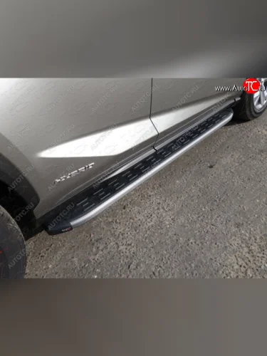 Пороги алюминиевые с пластиковой накладкой кроме F-Sport, ТСС Тюнинг (карбон серые) Lexus NX300h Z10 дорестайлинг (2014-2017)