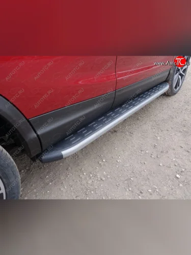 Пороги алюминиевые с пластиковой накладкой, ТСС Тюнинг (карбон серые) Nissan Qashqai 2 J11 рестайлинг (2017-2022)