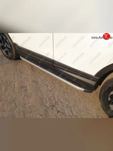 Пороги алюминиевые с пластиковой накладкой, ТСС Тюнинг (карбон серые) Honda CR-V RW,RT дорестайлинг (2016-2020)