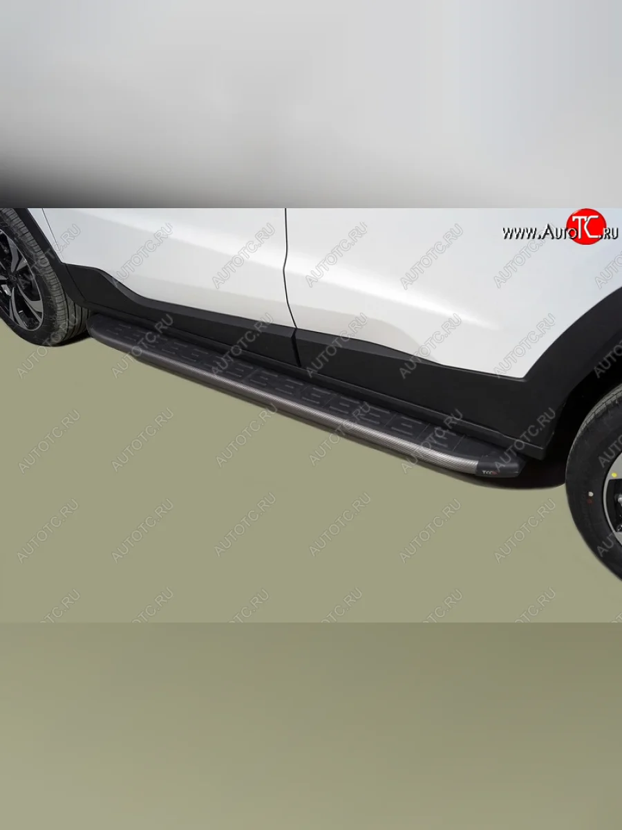 Пороги алюминиевые с пластиковой накладкой, ТСС Тюнинг JAC JS4 (2021-2025) (карбон серые)  в Самаре Самарской области