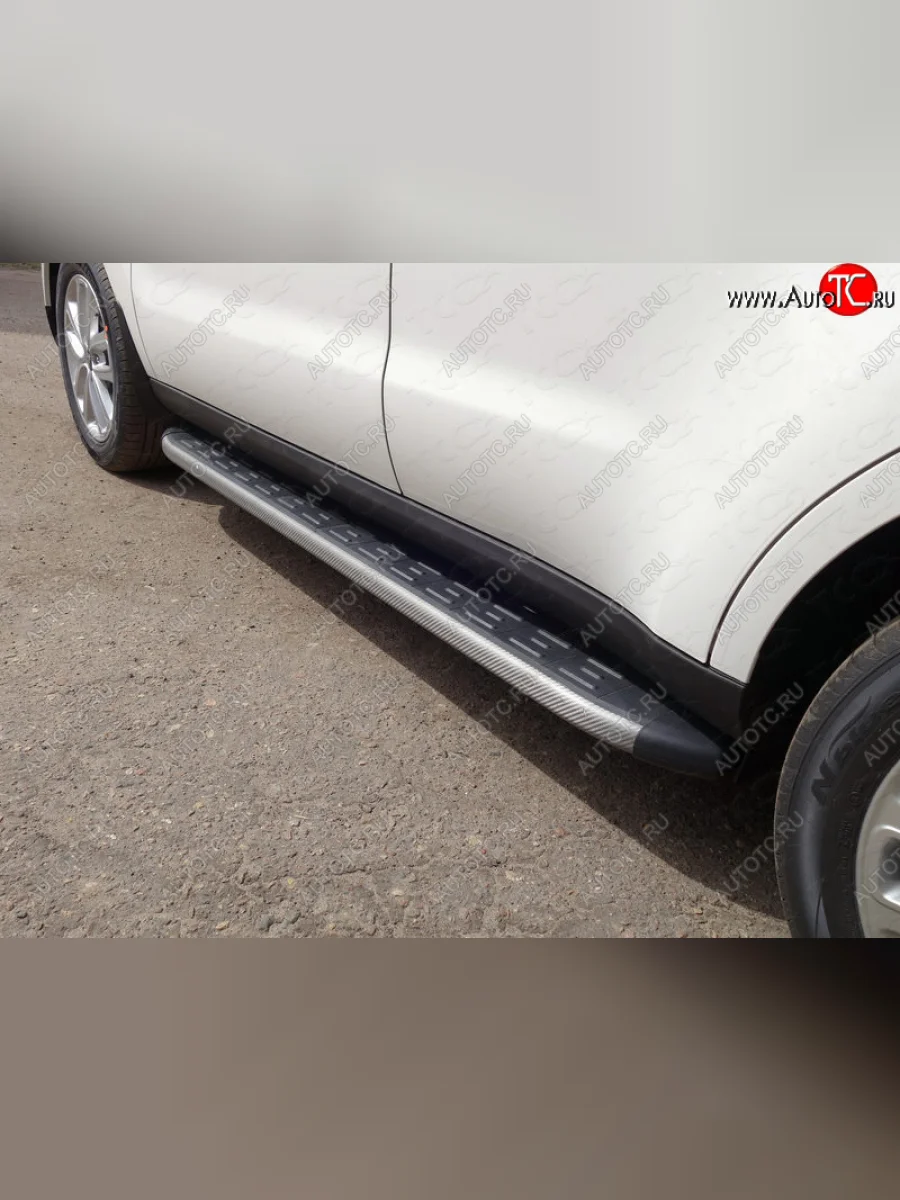 Пороги алюминиевые с пластиковой накладкой, ТСС Тюнинг KIA Soul PS рестайлинг (2017-2019) (карбон серые)  в Воронеже Воронежской области