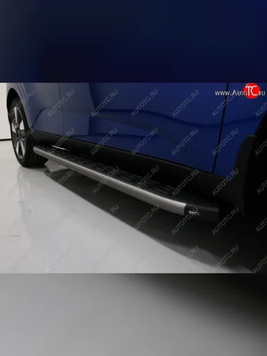 Пороги алюминиевые с пластиковой накладкой, ТСС Тюнинг (карбон серые) KIA Soul SK3 (2018-2022)