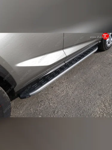 Пороги алюминиевые с пластиковой накладкой кроме F-Sport, ТСС Тюнинг (карбон серые) Lexus NX200 Z10 рестайлинг (2017-2021)