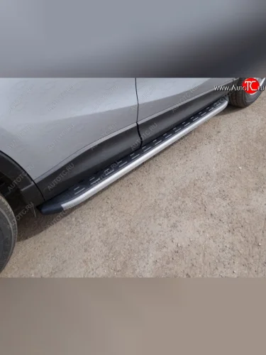 Пороги алюминиевые с пластиковой накладкой, ТСС Тюнинг (карбон серые) Mazda CX-5 KE рестайлинг (2015-2017)