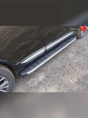 Пороги алюминиевые с пластиковой накладкой, ТСС Тюнинг (карбон серые) Mitsubishi Outlander GF 2-ой рестайлинг (2015-2018)