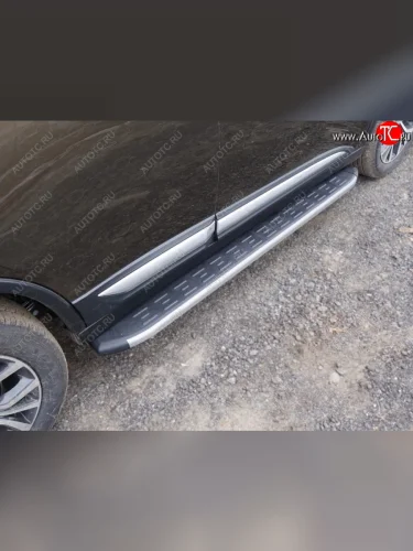 Пороги алюминиевые с пластиковой накладкой, ТСС Тюнинг (карбон серые) Mitsubishi Outlander GF 3-ий рестайлинг (2018-2022)