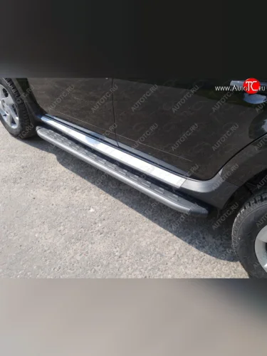 Пороги алюминиевые с пластиковой накладкой, ТСС Тюнинг (карбон серые) Renault Duster HS рестайлинг (2015-2021)