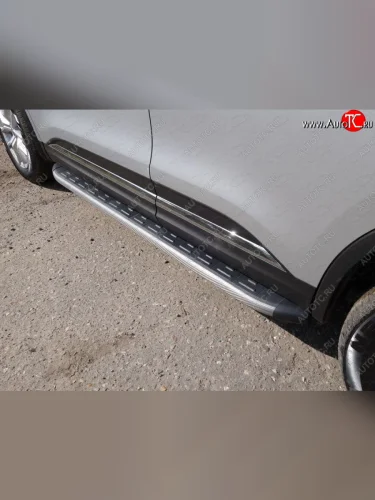 Пороги алюминиевые с пластиковой накладкой, ТСС Тюнинг (карбон серые) Renault Koleos 2 (2016-2025)