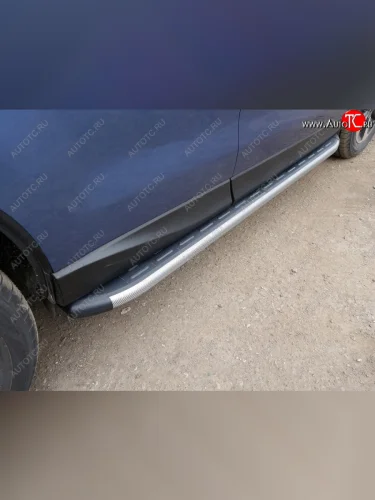 Пороги алюминиевые с пластиковой накладкой, ТСС Тюнинг (карбон серые) Subaru Forester SJ рестайлинг (2016-2019)
