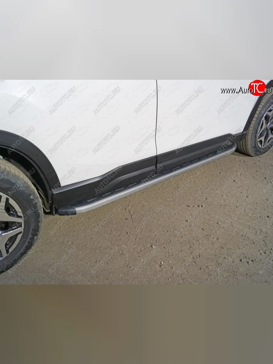 Пороги алюминиевые с пластиковой накладкой, ТСС Тюнинг Subaru Forester SK/S14 дорестайлинг (2018-2021) (карбон серые)  в Самаре Самарской области