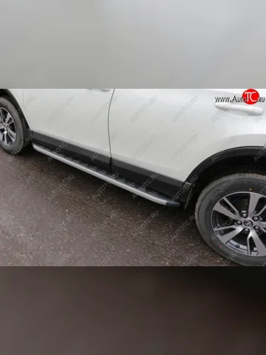 Пороги алюминиевые с пластиковой накладкой, ТСС Тюнинг (карбон серые) Toyota RAV4 XA40 5 дв. рестайлинг (2015-2019)