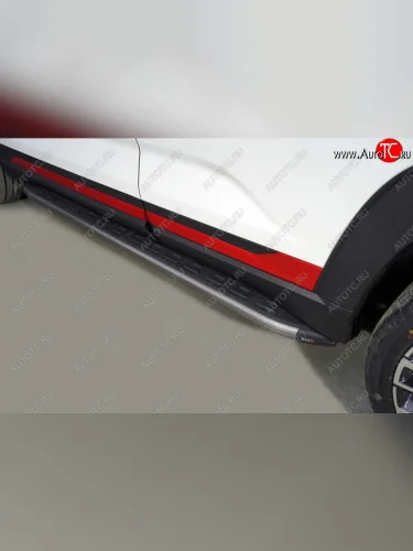 Пороги алюминиевые с пластиковой накладкой, ТСС Тюнинг (карбон серые) Changan CS35 Plus рестайлинг (2021-2025)