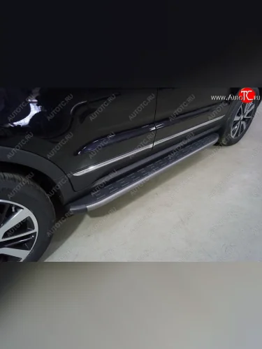 Пороги алюминиевые с пластиковой накладкой, ТСС Тюнинг (карбон серые) Changan CS55 рестайлинг (2018-2023)