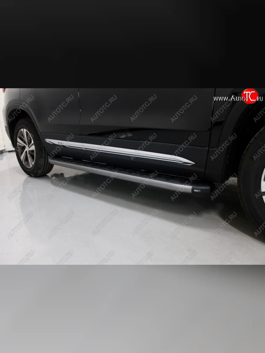 Пороги алюминиевые с пластиковой накладкой, ТСС Тюнинг Changan CS75 1-ый рестайлинг (2018-2022) (карбон серые)  в Перми Пермском крае