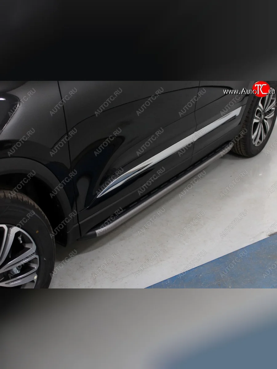 Пороги алюминиевые с пластиковой накладкой ТСС Тюнинг Chery Tiggo 8 1 T18 рестайлинг (2019-2023) (карбон серые)  в Перми Пермском крае