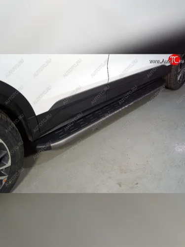 Пороги алюминиевые с пластиковой накладкой ТСС Тюнинг (карбон серые) Geely Coolray SX11 дорестайлинг (2018-2023)