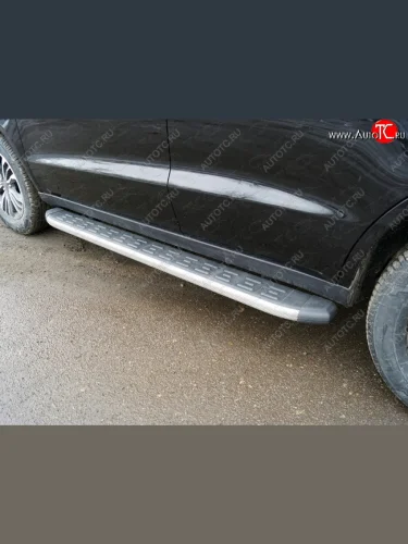 Пороги алюминиевые с пластиковой накладкой ТСС Тюнинг (карбон серые) Geely Emgrand X7 2-ой рестайлинг (2019-2021)