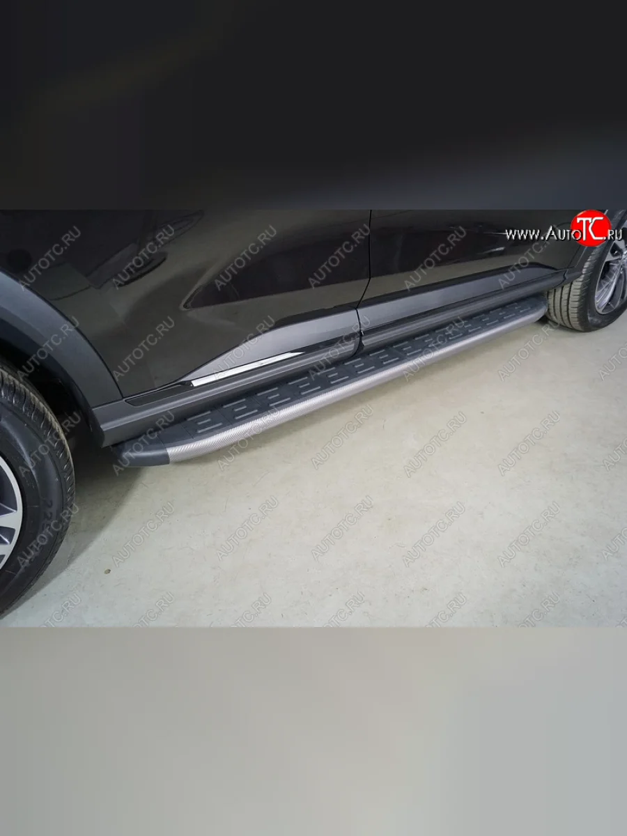 Пороги алюминиевые с пластиковой накладкой ТСС Тюнинг Haval F7 рестайлинг (2022-2024) (карбон серые)  в Керчи Республика Крым