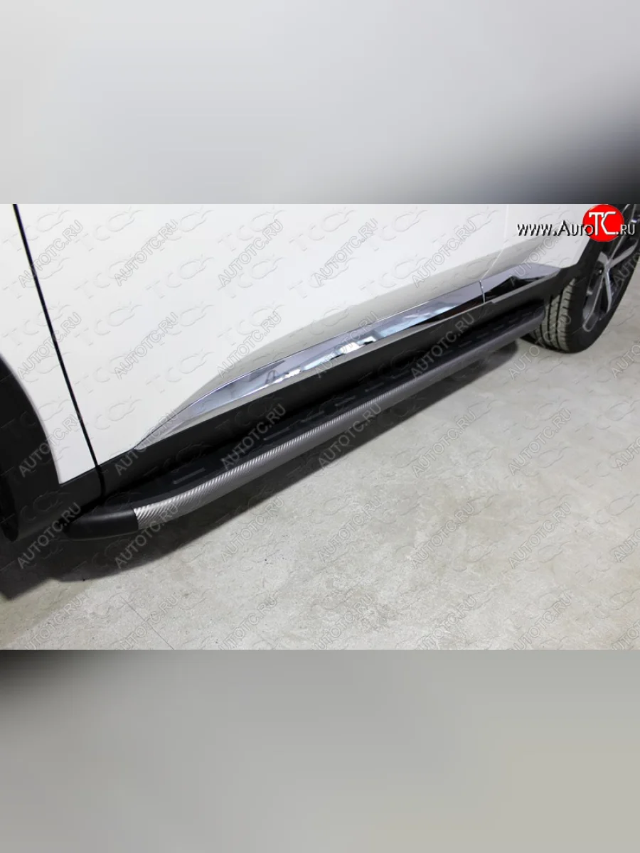 Пороги алюминиевые с пластиковой накладкой ТСС Тюнинг Haval F7  дорестайлинг (2018-2022) (карбон серые)  в Перми Пермском крае