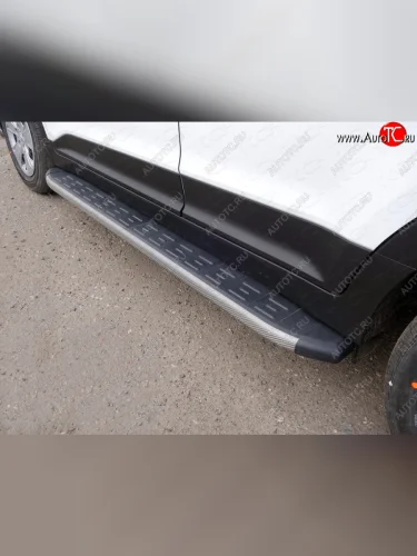 Пороги алюминиевые с пластиковой накладкой ТСС Тюнинг (карбон серые) Hyundai Creta GS рестайлинг (2019-2021)