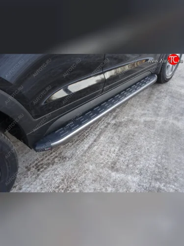 Пороги алюминиевые с пластиковой накладкой ТСС Тюнинг (карбон серые) Hyundai Tucson TL рестайлинг (2018-2021)