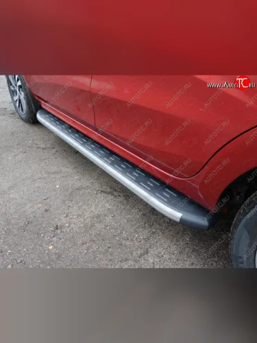 Пороги алюминиевые с пластиковой накладкой ТСС Тюнинг (карбон серые) Лада ВАЗ XRAY (2016-2022)