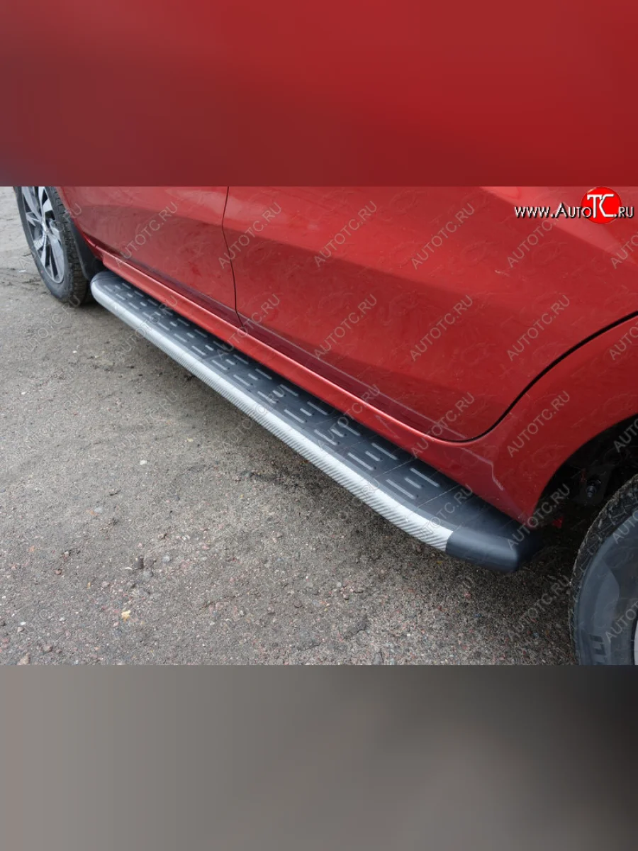 Пороги алюминиевые с пластиковой накладкой ТСС Тюнинг Лада ВАЗ XRAY (2016-2022) (карбон серые)  в Керчи Республика Крым