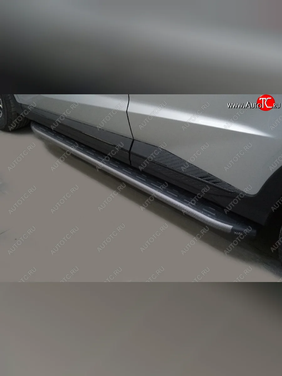 Пороги алюминиевые с пластиковой накладкой ТСС Тюнинг Jetour X70 Plus (2023-2025) (карбон серые)  в Перми Пермском крае