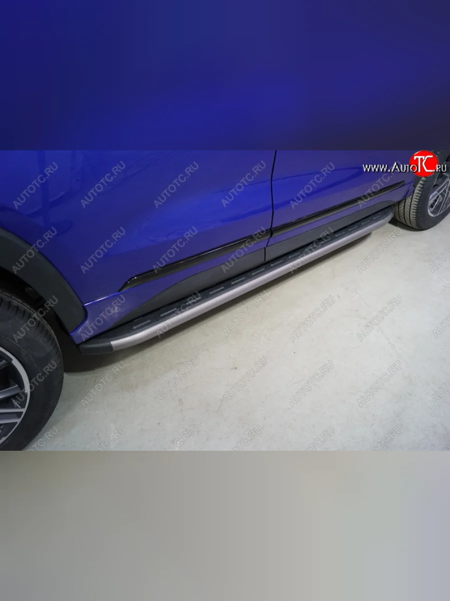 Пороги алюминиевые с пластиковой накладкой ТСС Тюнинг EXEED LX 1-ый рестайлинг (2021-2025) (карбон серые)  с доставкой в г. Пермь