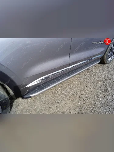 Пороги алюминиевые с пластиковой накладкой ТСС Тюнинг (карбон серые) Geely Monjaro (2022-2025)