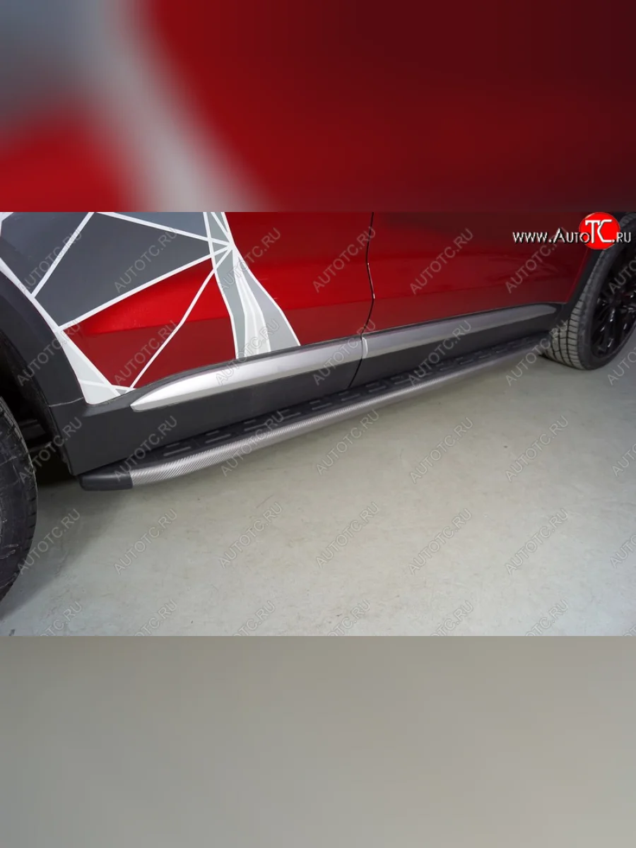 Пороги алюминиевые с пластиковой накладкой ТСС Тюнинг Geely Tugella FY11,HPBA4 дорестайлинг (2019-2023) (карбон серые)  в Керчи Республика Крым