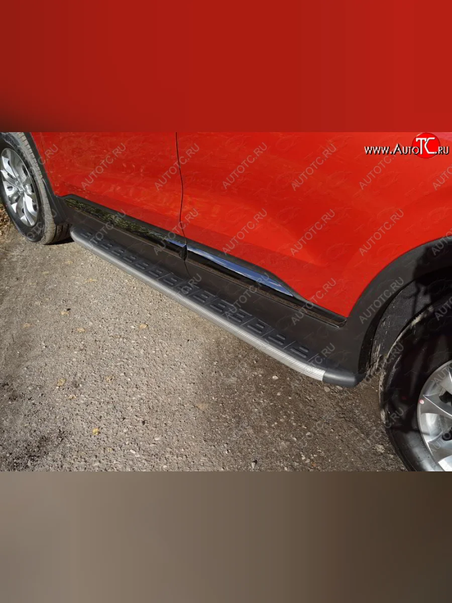 Пороги алюминиевые с пластиковой накладкой ТСС Тюнинг Hyundai Santa Fe TM дорестайлинг (2018-2021) (карбон серые)  в Самаре Самарской области