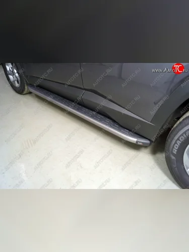 Пороги алюминиевые с пластиковой накладкой ТСС Тюнинг (карбон серые) Hyundai Tucson NX4 (2020-2022)