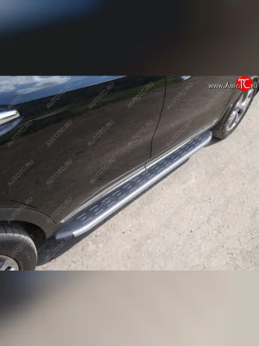 Пороги алюминиевые с пластиковой накладкой ТСС Тюнинг (карбон серые) KIA Sorento UM/Prime дорестайлинг (2014-2018)