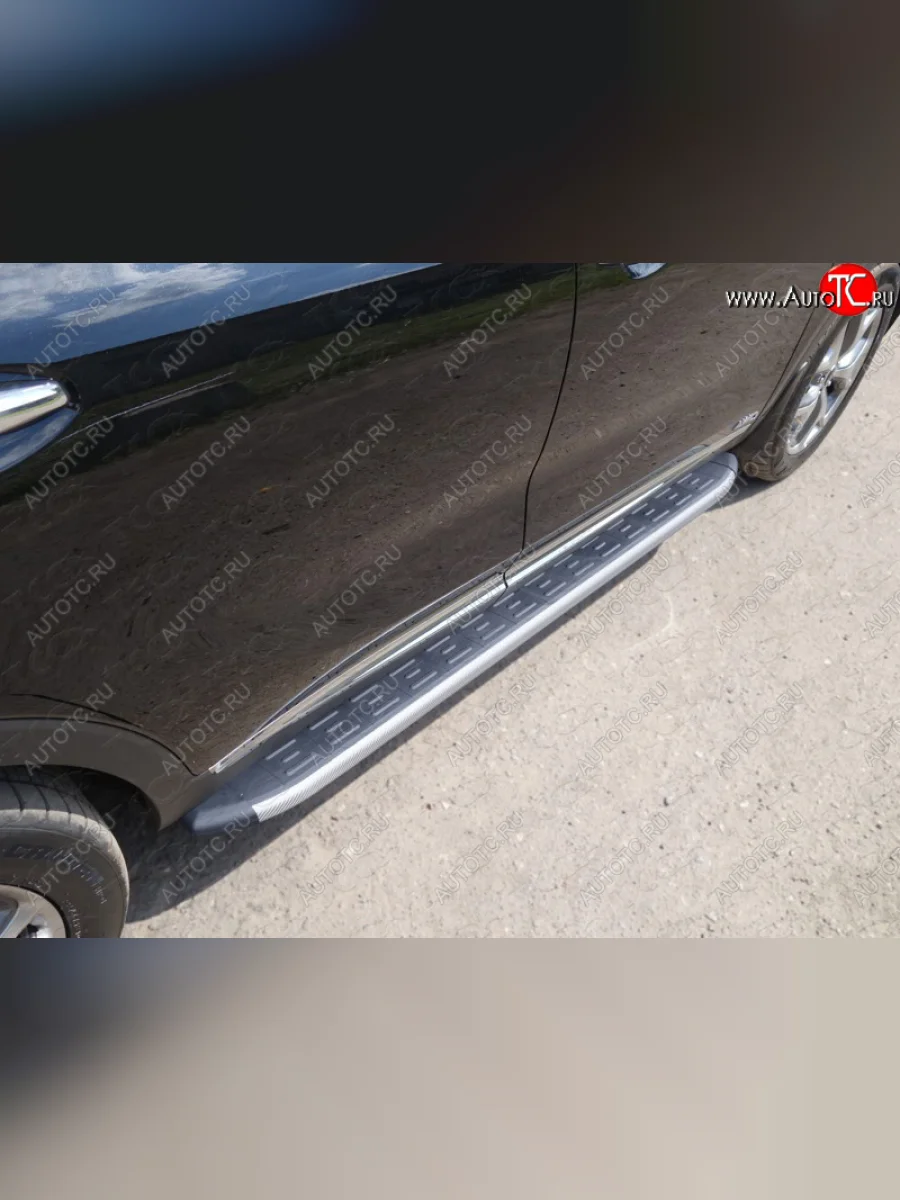 Пороги алюминиевые с пластиковой накладкой ТСС Тюнинг KIA Sorento UM/Prime дорестайлинг (2014-2018) (карбон серые)  в Перми Пермском крае
