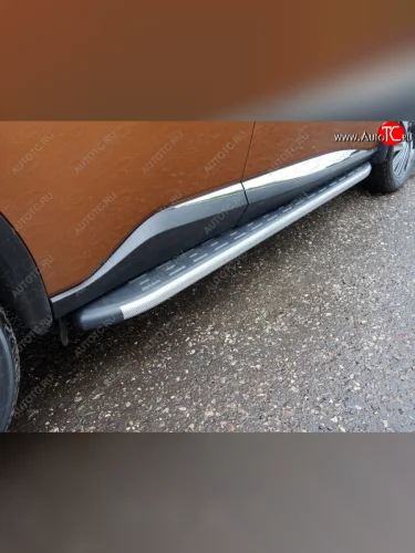Пороги алюминиевые с пластиковой накладкой ТСС Тюнинг (карбон серые) Nissan Murano 3 Z52 дорестайлинг (2015-2022)