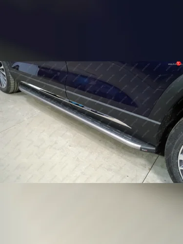 Пороги алюминиевые с пластиковой накладкой ТСС Тюнинг (карбон серые) Jetour X90 Plus (2021-2025)