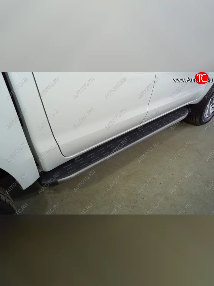 Пороги алюминиевые с пластиковой накладкой ТСС Тюнинг JAC T6 пикап (2018-2024) (карбон серые)  в Воронеже Воронежской области