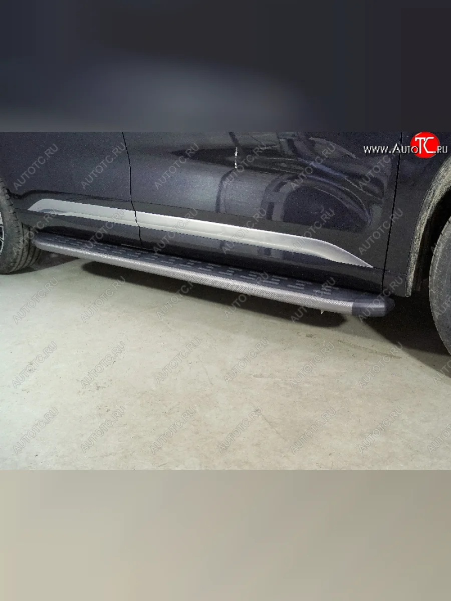 Пороги алюминиевые с пластиковой накладкой ТСС Тюнинг EXEED VX дорестайлинг (2020-2023) (карбон серые)  в Самаре Самарской области