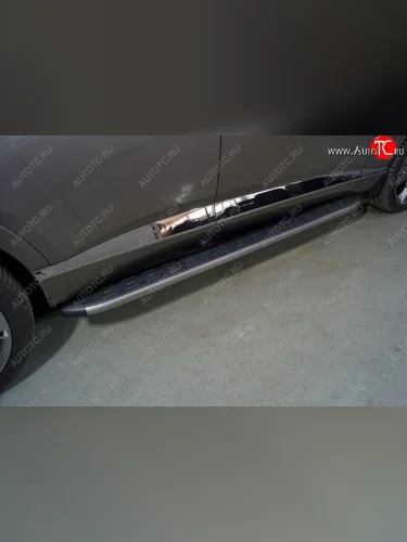 Пороги алюминиевые с пластиковой накладкой ТСС Тюнинг (карбон серые) GENESIS GV80 1 JK1 дорестайлинг (2020-2022)