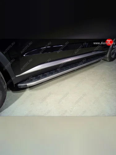 Пороги алюминиевые с пластиковой накладкой ТСС Тюнинг (карбон серые) Hyundai Palisade LX2 (2018-2022)